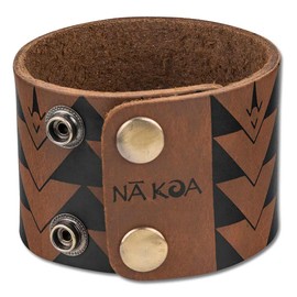 NA KOA Leather Cuff Wristband with Samoan Hawaiian Tribal Tattoo - Adjustable Wrist Size Looks Great on Men and Women
