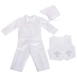 Lito Angels Baby Boys Christening Clothing Baptism Outfits with Bonnet Long Sleeve White Suit Age 3-6 Months