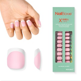 Modelones Extra Short Square Nail Tips, 150 Pcs Pre-applied X Coat Tips Press on Nails, Pink French Gel Nail Tips for Nail Extension Art DIY Salon, 15 Sizes