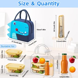 AYSYR Insulated Lunch Bags Kids, Waterproof Kids Lunch Bag, Reusable Boys Girls Lunch Bag, Cartoon Dinosaur Boys Girls Dinner Bags for School Portable with Cutlery, Suitable for Children's Day