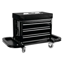 Performance Tool W85025 3-Drawer Rolling Tool Chest Seat With Magnetic Side Trays, Black