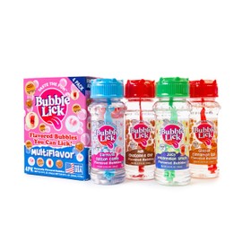 BubbleLick Variety Pack (2.5 Fl Oz, Pack of 4), Lickable Bubbles for Kids and Pets - Premium Natural Flavored Bubble Solution, and Refillable Bubble Solution