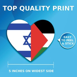 Israel Palestine Flag Heart Sticker - Proud Supporting Peace Not War Political Sticker - Premium Quality Vinyl Bumper Stickers 2-Pack | 5-Inch on Widest Side | Made in USA FHJ1364