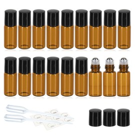 ZEJIA 3ml Roller Bottles 24Pack Amber Thick Glass Essential Oil Bottles with Stainless Steel Roller Ball and 2 Droppers