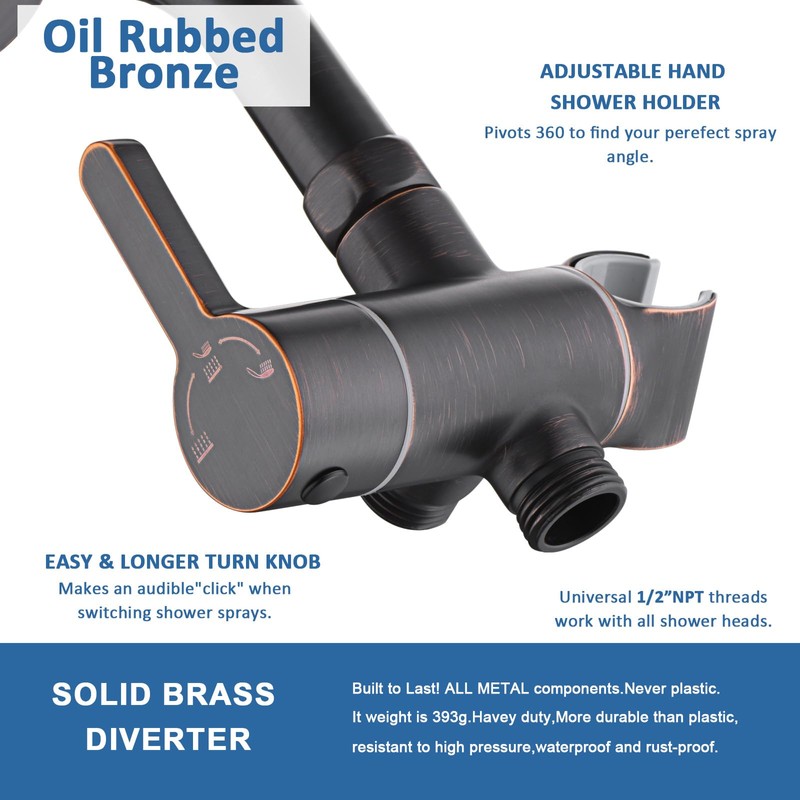 3 Way Shower Diverter Valve with Hand Shower Holder, G1/2