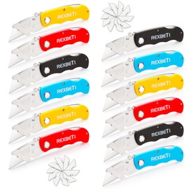 REXBETI Folding Pocket Utility Knife Quick-change SK5 Box Cutter for Cartons, Cardboard and Boxes, Back-lock Mechanism with 10 Extra Blades (12 folding utility knife)