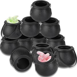 Mini caldero negro con asa de Halloween Mini caldero de bruja multiusos pequeño caldero de plástico para Halloween, olla de caldero dorado para Hallow