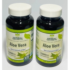 Herbal Secrets Aloe Vera Herbal Secrets 5000mg Non GMO Gluten Free 120 Softgels ✅Two Pack