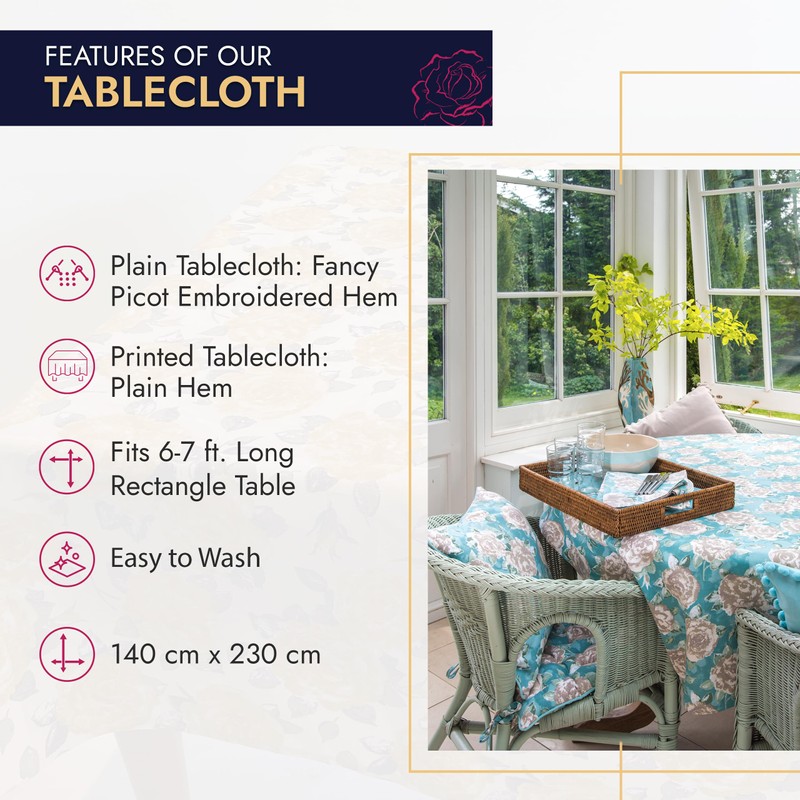 Ragged Rose Cotton Tablecloth for a 6-7 Ft Table -