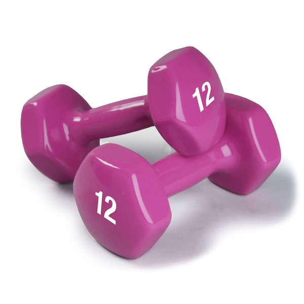 Dumbbells Hand Weights Set of 2 - 12 lb Vinyl Coated Exercise & Fitness Dumbbell for Home Gym Equipment Workouts Strength Training Free Weights for Women, Men (Magenta)