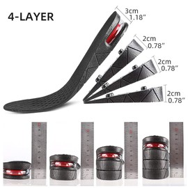 Height Increase Insole, 4-Layer Adjustable Lift Kit with Air Cushion for Men & Women 1.2" to 3.3'' Shoe Lift (Black, 4-Layer)