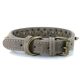 Spiked Studded Dog Collar-Bronze Round Stud Anti-Bite Collar (Grey,S)