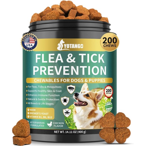BRANDED Flea and Tick Prevention for Dogs Chewable, 200 Soft