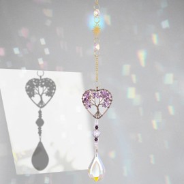 Sahoottie Amethyst Crystal Sun Catcher for Windows Hanging Crystal Purple Heart Tree of Life Crystals Sun Catcher for Garden