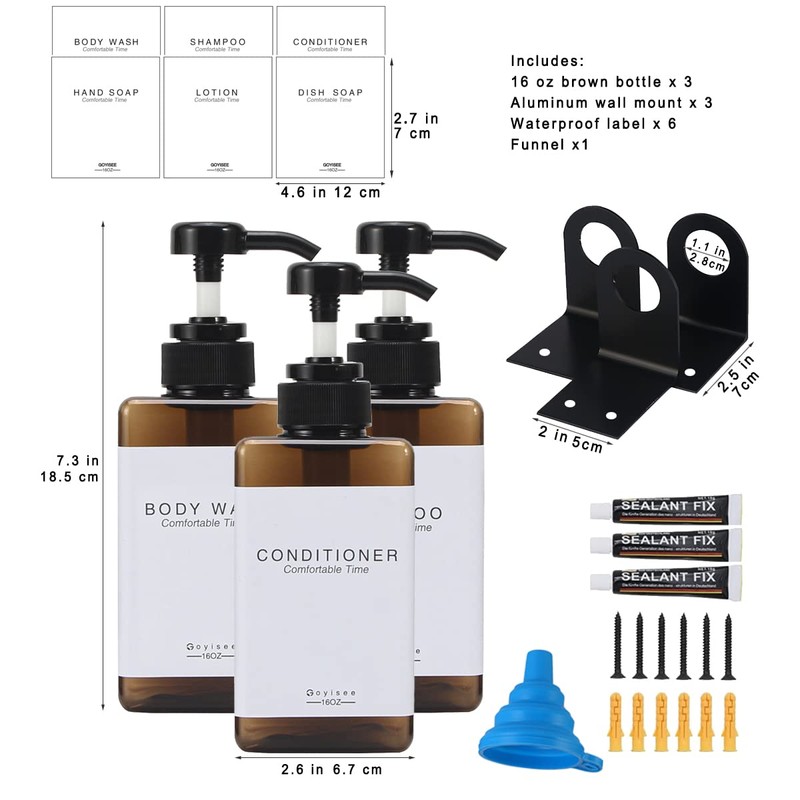GOYISEE Shampoo and Conditioner Dispenser for Shower Wall 3 Chamber