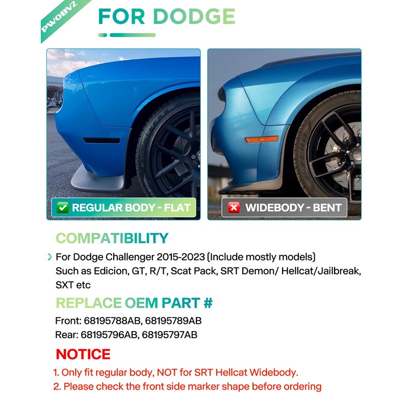 PWOBVZ Blue LED Side Marker Lights for Dodge Challenger 2015-2023,