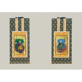 Kyoto Butsudan Isemura Double Side Wall Scroll Set of 2 Buddhist Altar Hanging Scrolls Samurai Shuren, (30s, Soto Sect Navy Blue Surface)