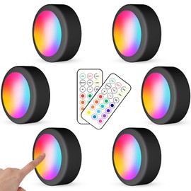 WUYOR WUYOR Wireless Kabinett Beleuchtung RGB 16 Farben LED Nachtlicht mit Fernbedienung und Timing Funktion Dimmbare batteriebetriebene Kabinett Leuchten fr alle Kabinette etc (6 Pakete schwarz)