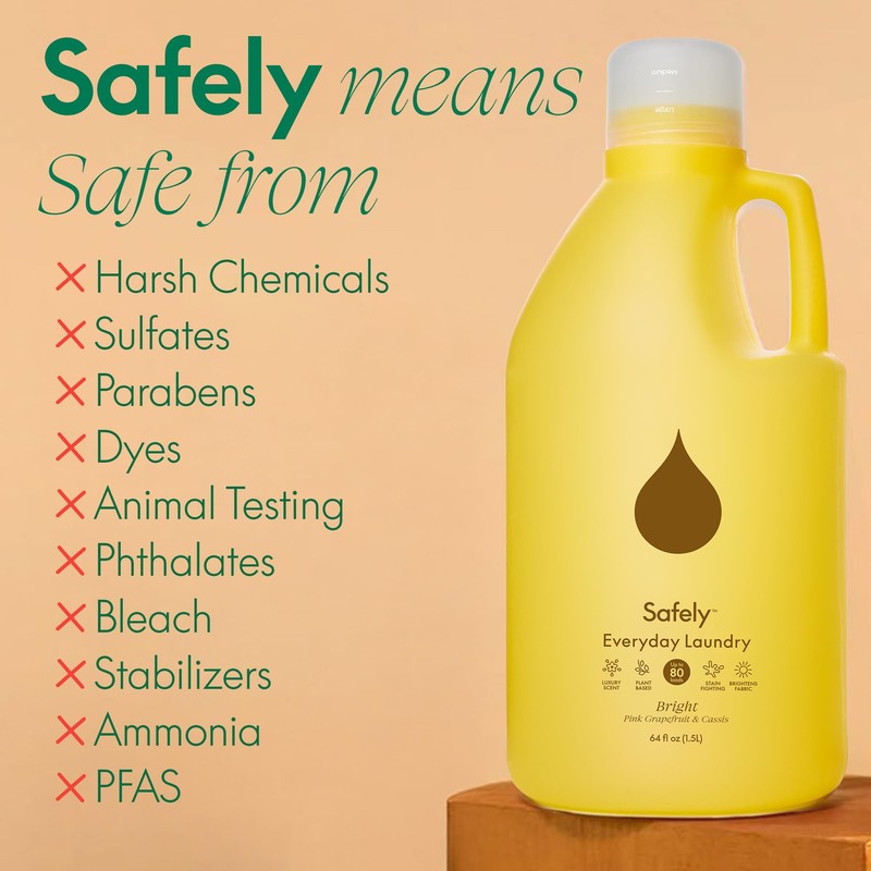 Safely Everyday Laundry Detergent Liquid Soap,Bright 1 Pack–Plant Powered,Natural &