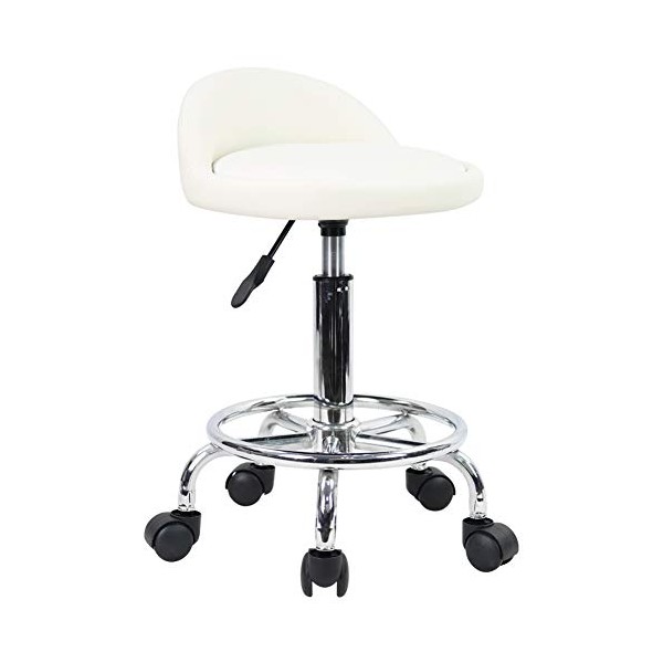 KKTONER PU Leather Round Rolling Stool with Foot Rest Height