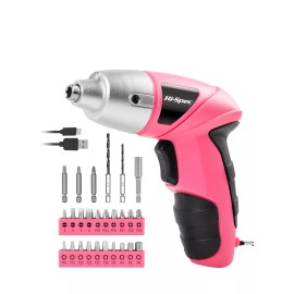 Hi-Spec Electric Screwdriver 27pcs 3.6V Pink USB Small Power Rechargerable $15