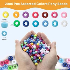 Weuausd 2000Pcs Multicolor Plastic Pony Beads for Bracelets, Necklace, Key Chain and Jewelry Making