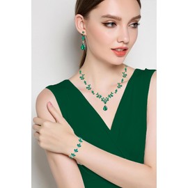 BiBeary Jewellery Set Bridal Women's Leaf Flower Wedding Statement Necklace Earrings Set Party Prom, Zirconia, Cubic Zirconia