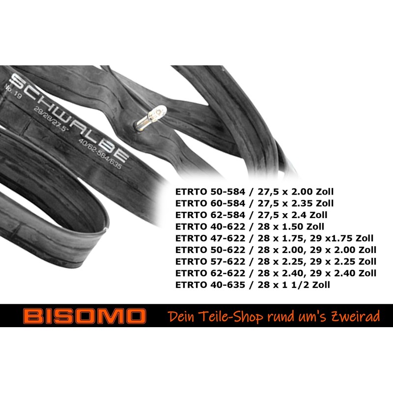Schwalbe Bicycle Inner Tube No. 19, 27.5/28/29 Inch ETRTO 40/62-584/635
