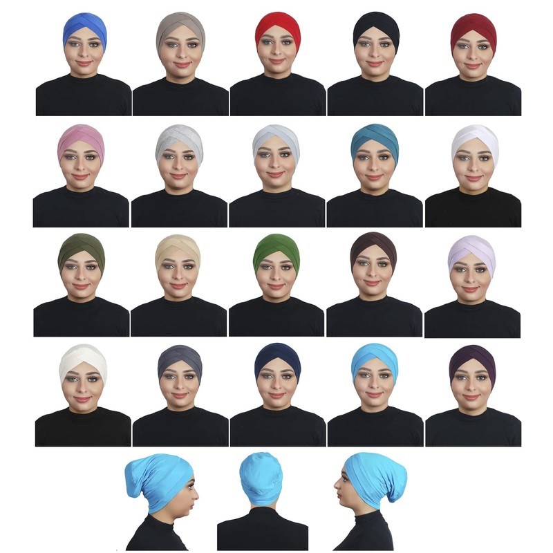 Solid Color Full Cover Inner Hijab Caps Muslim Forehead Cross
