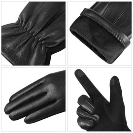 alqqas Winter Fashion Leather Gloves for Men, Finger Touchscreen Texting Wool Lined Warm Windproof Suede Driving Gloves