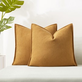 JUSPURBET Mustard Yellow Herringbone Textured Throw Pillow Covers 26x26 inch Set of 2 for Home Decor Living Room Couch Bed Decorative Soft Luxury Chenille Cushion Case with Invisible Zipper