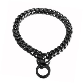 Aiyidi Gold Chain Dog Collar 11/15/19mm Wide Stainless Steel Cuban Link P Chain Chew Proof Collar Training Walking for Small, Medium and Large Dogs 12in-26in (19mm,12'')