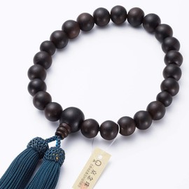 Butsudanya Takita Shoten Men's Prayer Beads, Banded Ebony (Matte), 22 Beads, With Bag (Tufted Color, Iron Navy), Can Be Used in All Sects, Kyoto Prayer Beads, Certificate Included