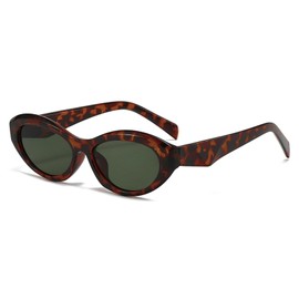 LJCZKA Retro Oval Sunglasses Women's 90s Vintage Small Cat Eye Sunglasses Women Fashion Oval Glasses with UV Protection, Leopard Green