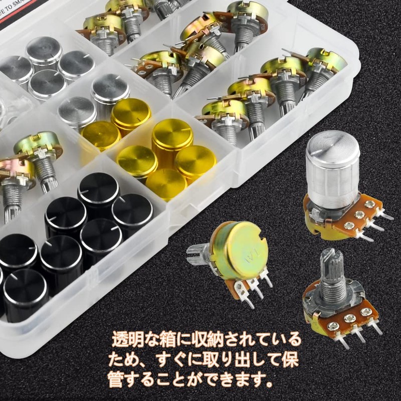 WMYCONGCONG 20個セット B5K B10K B20K B50K B100K ロータリーポテンショメー ローレットシャフトリニア 合金ノブ付き