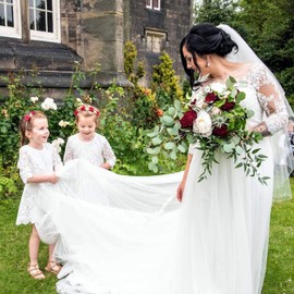 Flower Girl Dress, Lace Dress 3/4 Sleeve Dress (White, 18-24 Months)