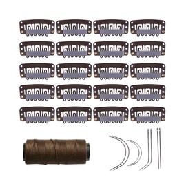 YANTAISIYU 20 Pieces 32mm Hairpieces Snap Clips U Shape Wig Clips for Hair Extensions Making Wig Accessories Set Tools（Dark Brown