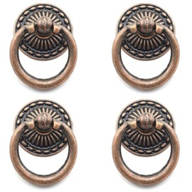 Vintage Red Bronze Pull Handles, OZXNO 4-Pack Antique Ring Knob Pulls with Matching Screws for Drawer Cabinet Dresser Cupboard Jewelry Box