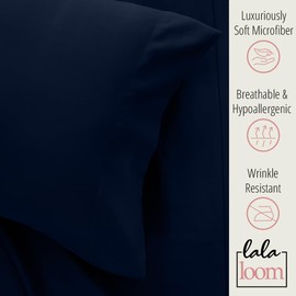 lalaLOOM Full Bed Sheet Set, Soft Microfiber Hotel Luxury Bedding, Extra Deep Pocket, 4 Piece Sheets and Pillowcase Sets, Breathable Wrinkle, Fade Resistant, Easy Care Machine Washable Linen Navy Blue