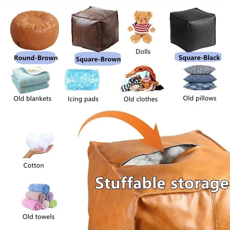 Storage Ottoman, Foot Stool, Lazy Sofa, Leather Stitched Cushion with