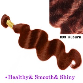 6A Body Wave Bundle, 100% Indian Human Hair Weave Weft, Beautiful Vibrant Auburn, 12 Inch
