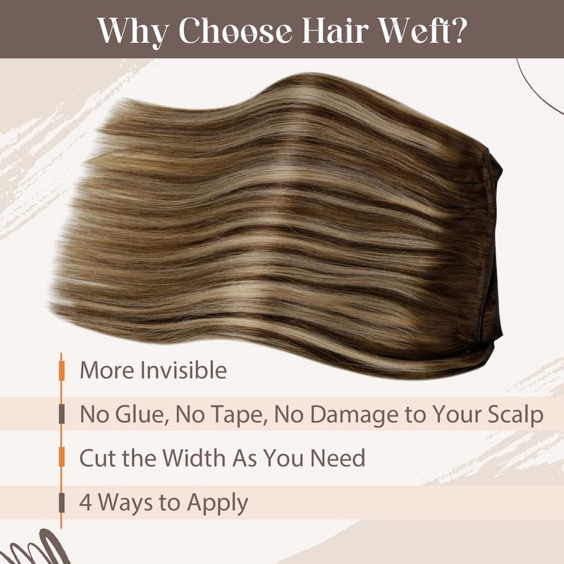 LaaVoo 40 cm Real Hair Extensions Wefts for Sew-In Straight