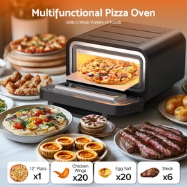 ADVWIN Upgrade Pizza Oven Indoor - Heats Up to 840℉, 1700W Versatile Electric Pizza Oven Countertop, 6 Touchscreen Presets, Stainless Steel Pizza Cooker, Pizza Stone and Peel Included