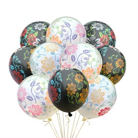 Flower Balloons 12 Count, Floral Balloons for Wedding, Birthday Party, Baby Shower, Flowers Theme Balloons Latex, Air or Helium, 12 Inch Standard Size (Black & Clear)