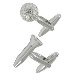 COLLAR AND CUFFS LONDON - PREMIUM Cufflinks with PRESENTATION GIFT BOX - Golf Ball and Tee - Solid Brass - Links Course Round Clubhouse - Perfect for Golfing Enthusiasts - Silver Colour