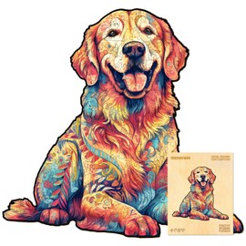 masseruon Wooden Jigsaw Puzzles for Adults-Loyal Golden Retriever, Unique Shaped Jigsaw Puzzles Gift for Adult, Animal Shaped Puzzles(S, 120pcs, 9.4x8.9inches), Birthday Gifts for Adults Family Game