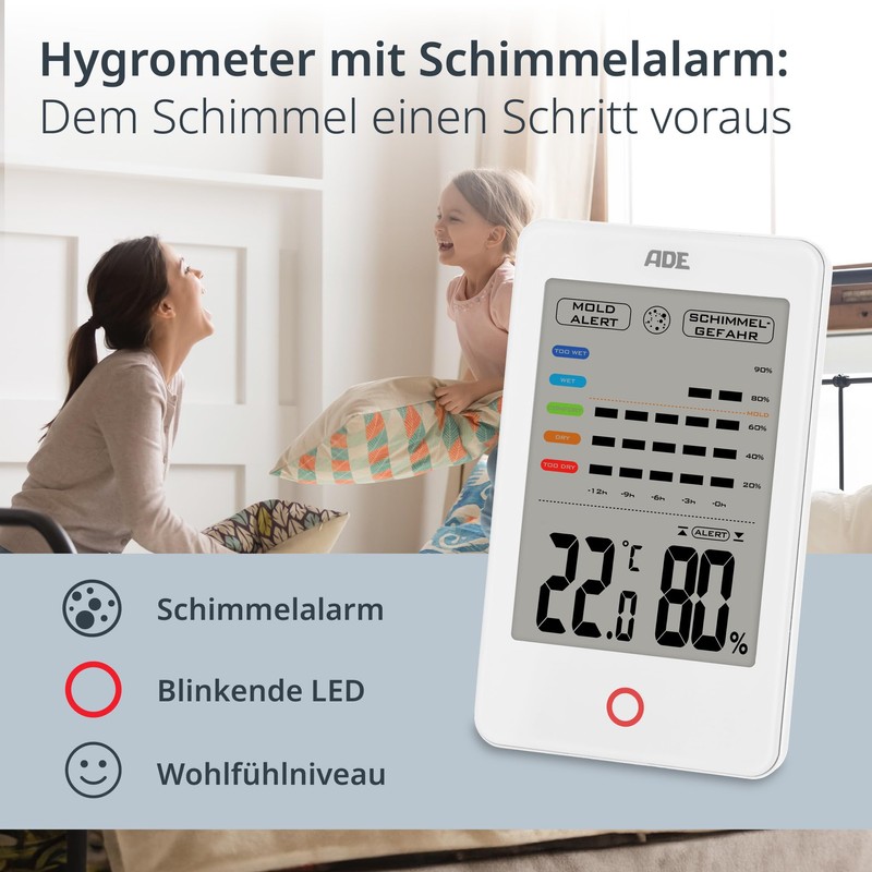 ADE Digital Hygrometer Indoor with Mould Alarm | Moisture Meter