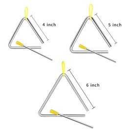 Musical Triangles, 3 Pack Hand Percussion Triangles with Strikers and Finger Holder, 4/5/6 inch Musical Steel Triangle Instruments for Early Education Toy, Music Learning, Practicing Enlightenment
