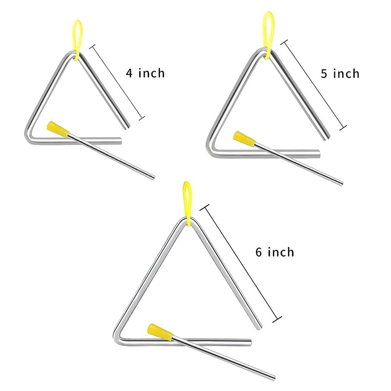 Musical Triangles, 3 Pack Hand Percussion Triangles with Strikers and