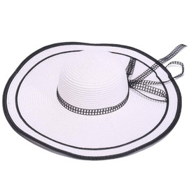Women Striped Bow Wide Brim Oversized Sun Visor Summer Beach Hat Floppy Hat Foldable Roll Up Summer Hat (Black), White, One Size, White, Unit size